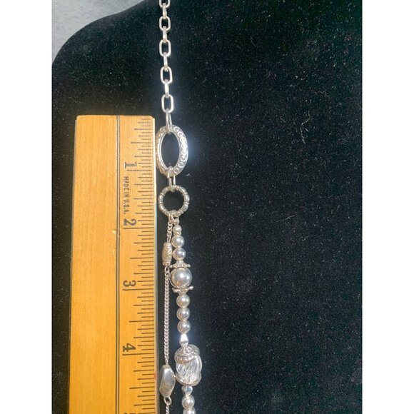 Silver-Tone Beaded Multi-Strand Necklace with Chain & Textured Beads 36" - Picture 3 of 7
